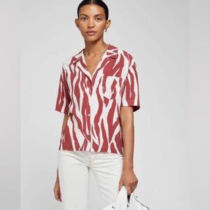 Anine Bing | Red Zebra Benji Blouse Size Small Animal Print Bold Abstract Art